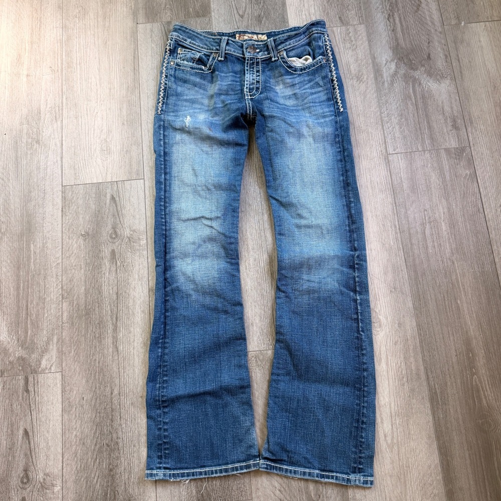 BKE Womens Y2K Stretch bootcut Jeans 28x31.5 Y2K Distressed Contrast Stitch